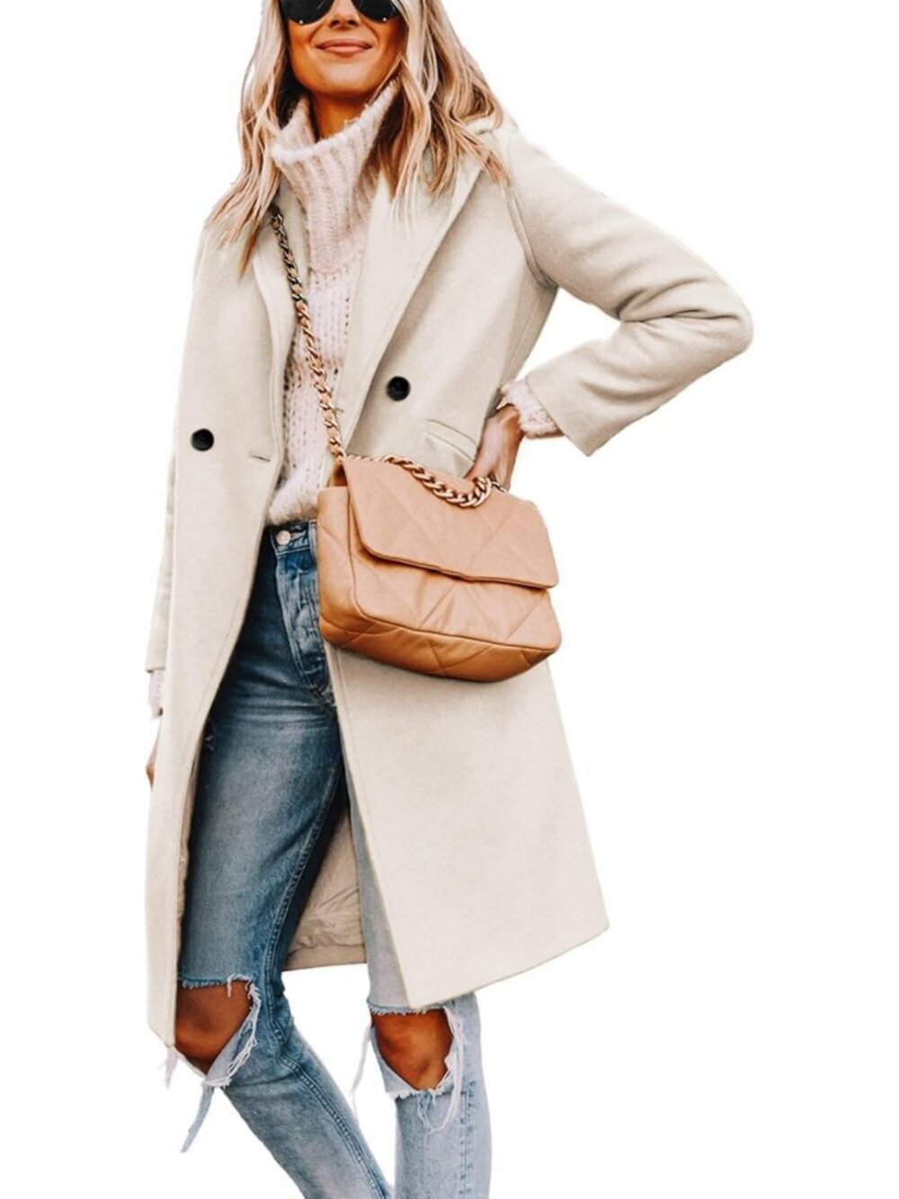 Chic Women's Double-Breasted Wool Peacoat with Notch Lapel - Stylish Outerwear